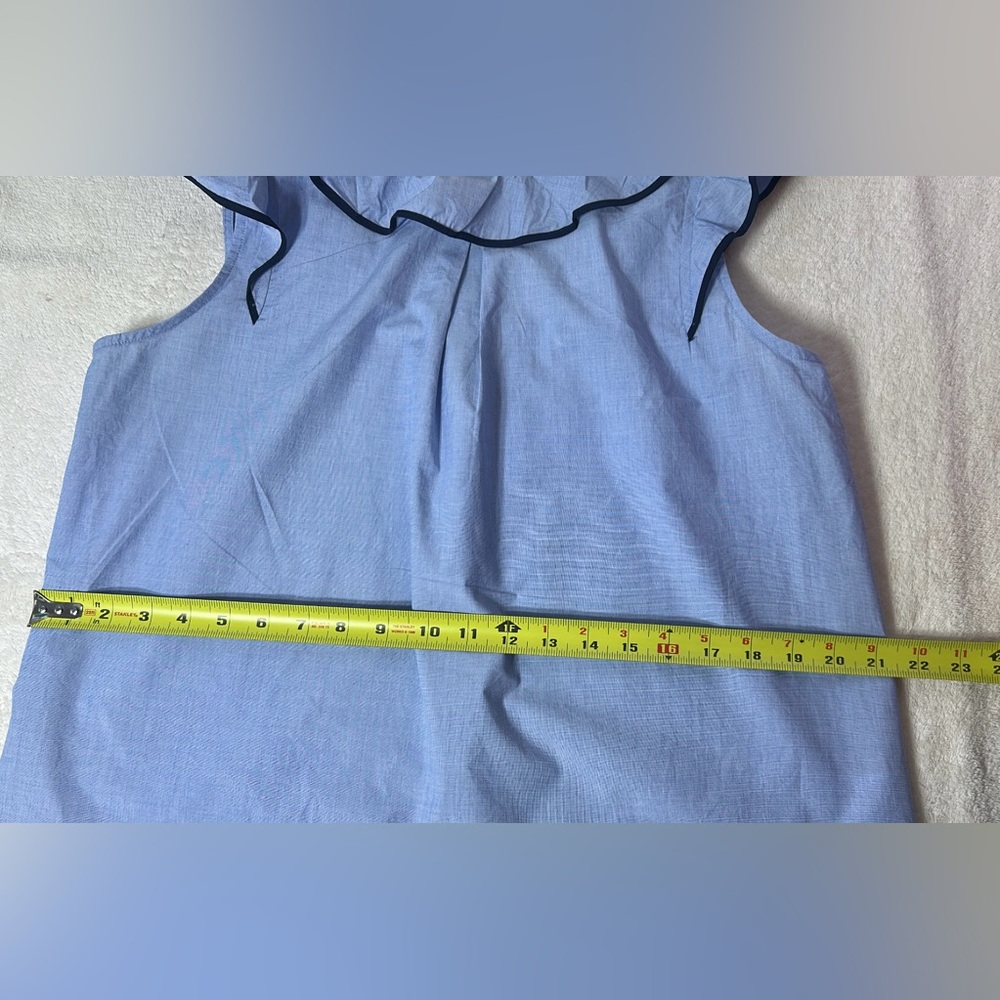 J Crew Ruffle Blouse Poplin Feminine s14 Women’s Nautical Blue 100% cotton - Picture 9 of 13